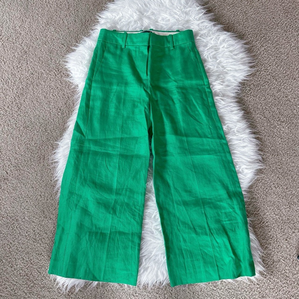 Green Wide-Leg Women's Linen Pants
